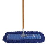 ProGrade Dry Mop Kit with Industrial-Quality Twisted Closed Loop Mop Head - Heavy-Duty Steel Frame, Wood Handle - Blue 60 Inch