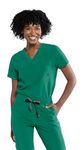 Tasha + Me Women's Medical Scrub Chest Pocket Shirts - Modern Slim-Fit & V-Neck Style Top (Hunter Green)