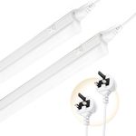 Qsmile T5 LED Under Cabinet Kitchen Lights 2 Pack, 2ft 9W 1035lm 4000K Daylight, Linkable LED Strip Lights with UK Plug & Switches, Connect up to 6 for Cupboard, Wardrobe, Shelf Lighting