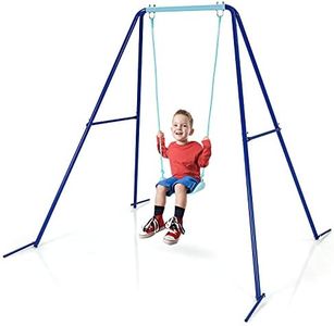 HONEY JOY Metal Swing Frame Set, Heavy Duty A-Frame Toddler Swing Stand with Belt Swing, 4 Ground Stakes, Outdoor Full Steel Swing Sets for Backyard (Blue)