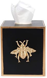 Jaye's Studio Black Tissue Box Holder, Square Metal Gold Cube, Bee Motif
