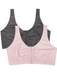 Fruit of the Loom Women's Front Closure Cotton Bra, Blushing Rose/Charcoal Heather 2-pack, 44