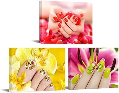 Nachic Wall - 3 Piece Canvas Wall Art Fashion Woman Nails Pictures Beauty Salon Manicure Poster Canvas Print with Wooden Frame for Spa Bathroom Ladies Makeup Dressing Room Decoration