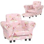 AIYAPLAY Kids Armchair with Stool, 2 Piece Kids Sofa Set with Unicorn Design, Wooden Frame, Upholstered Kids Chair for Bedroom, Playroom, Kid Room, for 1.5-3 Years Old, Pink