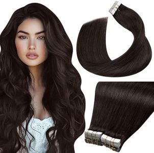 LaaVoo Darkest Brown Hair Extensions Tape in Real Human Hair Tape in Hair Extensions Human Hair Seamless Tape on Extensions 16inch 40pcs 80g