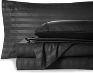 Bedding Begs 100% Organic Bamboo, Soft & Cooling, 4 Pices Bed Sheets(1 Flat Sheet and 1 Fitted Sheet 8" Deep Pocket with 2 Pcs Pillow Cover Set (17"x27") Queen Size Black Stripe