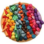 162 Pcs Loose Parts Play Materials Wooden Rainbow Stacking Toy, Preschool Learning Educational Shape Sorting Sensory Play Montessori Toys