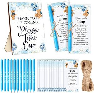 50 Set Baby Shower Favors for Guest 1 Thank for Coming Sign 50 Baby Ballpoint Pens 50 Thank Tags with Twine Baby Shower Return Gifts for Baby Shower Gender Reveal Girls Boys Party (Blue)