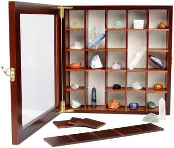 SmartyRocks Adjustable Rock Display Case - Rock Collection Box with Fabric Bed for Rock and Mineral Display - Dark-Finish Shadow Box with Shelves for Crystal Storage - Display Cases for Collectibles