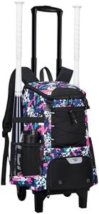 KAVIGOR 2-in-1 Rolling Baseball & Softball Bag, Detachable Backpack, Roll or Carry, Dual-Pole Anti-Tip, 3.5" Wheels, No Tools Setup