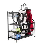 AILRINNI Golf Bag Storage Stand: Golf Bag Storage Garage Organizer Rack for Golf Accessories Extra Large Size with Wheels Golf Bag Stand Fit for Garage Club Shed Basement Golfing Equipment Rack