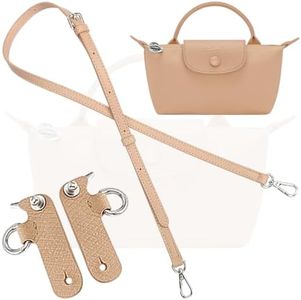 KIYOMIL Bag Leather Strap Replacement Adjustable Crossbody Shoulder Straps for XS Le Pliage MINI Pouch, No Damage Conversion Kits Accessories (MINI-Beige-Silver)