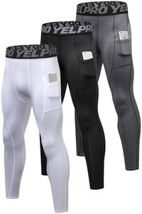 SPVISE 3 Pack Compression Pants Men with Pockets Running Tights Workout Leggings Basketball Training Gym Tights Base Layer
