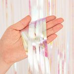 2 Pack Metallic Foil Fringe Iridescent Fringe Curtains,BRAVESHINE Metallic Tinsel Streamers Backdrop Curtains for Party/Prom/Birthday (Rainbow,1x2m)