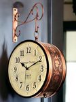 Vintage Clock Handcrafted Double Side Clock with English & Roman Numbers 1 Year Warranty (8 Inches Size, Rose Gold Finish, Floral Design, VC-65471)