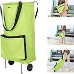 Folding Shopping Bag with Wheel, 3 in 1 Collapsible Trolley Bags, Reusable Shopping Cart Bags Hand-Pulling Larger Size & Waterproof for Travel and Home (Green)