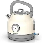 Amaste Electric Kettle, Retro Electric Tea Kettle With Thermometer, 57 Oz Hot Water Kettle For Coffee & Tea, 304 Stainless Steel, 1500w Fast Boiling, Auto Shut-Off & Boil Dry Protection, Cream White