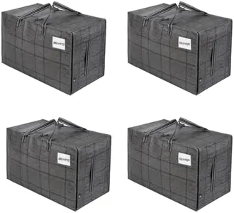 VENO 4 Pack Moving and Storage Bags, Heavy Duty, Alternative to Moving Boxes, Large Packing Totes Supplies for College Dorm Room with Zipper for Clothes, Wide Open Design (Windowpane, 4 Pack)