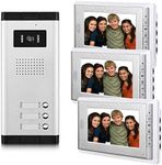 AMOCAM 3 Units Apartment Video Intercom System, 7 Inch Monitor Wired Video Doorbell Door Phone Kits, Indoor Outdoor IR Camera, Monitoring, Unlock, 2 Way Intercom for 3-Household Home Apartment