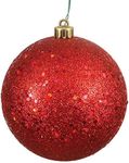 Vickerman 6" Christmas Ornament Ball, Red Sequin Finish, Shatterproof Plastic, Holiday Christmas Tree Decoration, 4 Pack - Ready to Hang