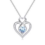 Sterling Silver March Birthstone Necklace for Women Heart Pendant Necklace S925 Silver Infinity Necklaces Blue Aquamarine Anniversary Jewellery Birthday Gifts for Her Ladies Girls Mum 18" +2" Chain