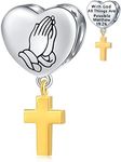 Praying Hand Cross Heart Charm, wit