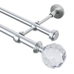 BOOM JOG 3/4 Inch Double Curtain Rods Window Rod, Acrylic Diamond Finials, 28 to 48 Inches,Silver