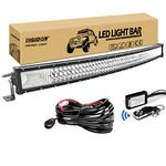 RIGIDON Car Led Light Bar With 12V Strobe Remote Control Wiring Harness Cable Kit, Curved 42 inch 540W, 7D Tri Row Driving Work Lamp for Car Off road Truck SUV 4x4, Flood Spot Combo Beam, 6000K