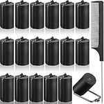 18 Pieces Satin Foam Rollers Hair Sponge Rollers Black Perm Rods Heatless Wave Curlers with Rat Tail Comb for Hairdressing Styling, 1.42 Inch