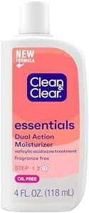 Clean & Clear Essentials Dual Action Oil-Free Facial Moisturizer, Salicylic Acid Acne Treatment with Pro-Vitamin B5 Moisturizes While Treating Acne & Helping to Prevent Pimples, 4 fl. Oz (Pack of 3)