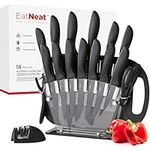 EatNeat 12-Piece Sharp Knife Set: 5 Stainless Steel Kitchen Knives with Covers, Cutting Board and Sharpener