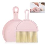 Mini Dustpan and Brush, Pink Broom and Dustpan Set, Portable Cleaning Brush and Dustpan Combo, Flexible Lip, Perfect for Dust, Dirt and Crumbs, Ideal for Most Hard Surfaces, Space Saving Design