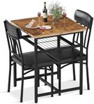 AWQM Square Dining Table Set for 2, Industrial Compact Bistro Table with Upholstered Chairs, Space Saving Kitchen Breakfast Nook, Built-in Storage Rack 3-Piece Modern Dining Set for Kitchen & Dining