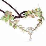 MOSTORY Handmade Woodland Vine Headpiece Green Leaves Elf Headband Fairy Crystal Crown Goddess Elven Circlet Tiara for Wedding Bridal Birthday Women Adults Costume Hair Accessory