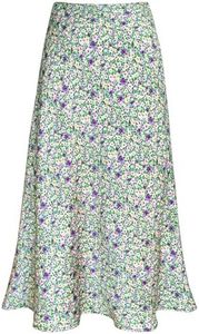 Modegal Women's Satin High Waist Hidden Elasticized Waistband Flared Casual A Line Midi Skirt, Floral Green 01, Small