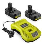 Powilling 2Pack 3500mAh Ryobi 18V Lithium Battery Pack Replacement for Ryobi 18-Volt ONE+ P104 P105 P102 P103 P107 P108 Cordless Tools Battery with Ryobi P117 Replacement Charger