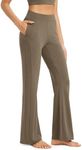 ODODOS Women's Modal Soft Mini Flared Pants with Pockets High Waist Pull-On Casual Lounge Pants-31 Inseam, Espresso, Small