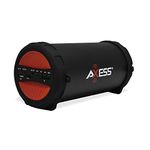 AXESS SPBT1041 Portable Thunder Sonic Bluetooth Cylinder Loud Speaker with Built-in FM Radio, SD Card, USB, AUX Inputs in Red