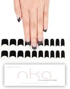 NKA Semi Cured Gel Nail Polish Strip - 20 Gel Nail Stickers -UV LED Lamp Curing Nail Polish Wraps -Black French