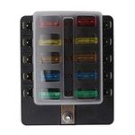 VISLONE 10 Way Blade Fuse Box Holder with LED Warning Light Kit for Car Boat Marine Trike 12V 24V