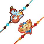 Riddhika Ventures Stylish Kids Rakhi Bracelet (Set of 2) with Roli Chawal and Greeting Card (P11P12)