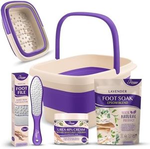 FIVONA Foot Care Kit 4 in 1 - Foot Soak Blend with Epsom Salt, Lavender and Essential Oils - Collapsible Foot Soak Basin - 40% Urea Cream for Hard, Dry Skin - Dual Action Foot File