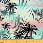 Hawaiian Palm Tree Fabric by The Yard, Tie Dye Upholstery Fabric, Summer Tropical Decorative Fabric, Green Leaves Waterproof Indoor Outdoor Fabric, Ocean Beach Fabirc, DIY Art, Green Pink, 1 Yard