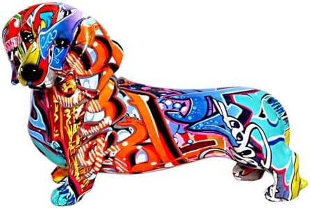 IDORTYBB Graffiti Dachshund Dog Sculpture Animal Statues Art Figurines for Bedroom Book Shelf TV Cabinet Desktop Decor Statue Figurine Table Centerpieces Ornaments (Dachshund A)