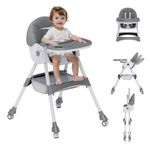 High Chairs for Babies And Toddlers, 4 in 1 Convertible Baby High Chair, Portable High Chair for Travel with Adjustable Height, Foldable HighChair With Wheels& Pu Cushion