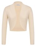 GRACE KARIN Ladies Beige Cropped Shrugs Boleros for Dress Open Front Cardigan Long Sleeve Sweater M