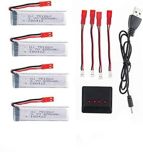 YUNIQUE GREEN-CLEAN-POWER - Set 4 Batterie LiPo Ricaricabili 3.7V 600mAh per RC Droni | Compatibili con UDI U817, WLtoys V959, elicottero RC | Incluso Caricatore | 65X17X8 mm - 17,5 gr