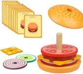 Wooden Burger Stacking Toys Montessori Humburger Stacking Toy Play Food Toys for Toddlers Fine Motor Skill Toy Kids Toys Christmas Birthday Gift for 3 4 5 Years Old Boys Girls (Burger)