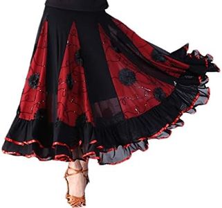 CISMARK Elegant Ballroom Dancing Latin Dance Party Long Swing Race Skirt, Black&red, One Size