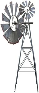 8ft Metal Decorative Windmill, Wind Powered Yard Decor with 4-Leg Design, Weather Resistant Steel Weather Vane for Garde